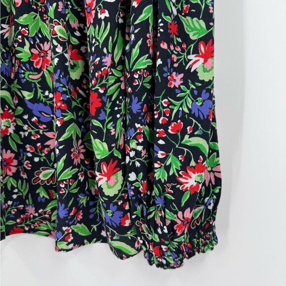 ZARA Shoulder Pad Patchwork Floral Blouse in Black/Multicolor | Size Medium - Picture 7 of 10